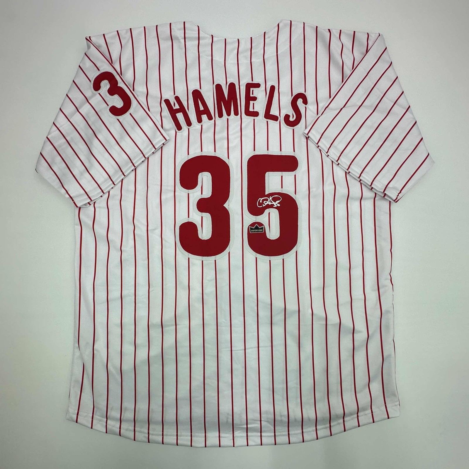 Facsimile Autographed Cole Hamels Philadelphia Pinstripe Jersey Men's XL Facsimile Autographed Cole Hamels Philadelphia Pinstripe Jersey Men's XL