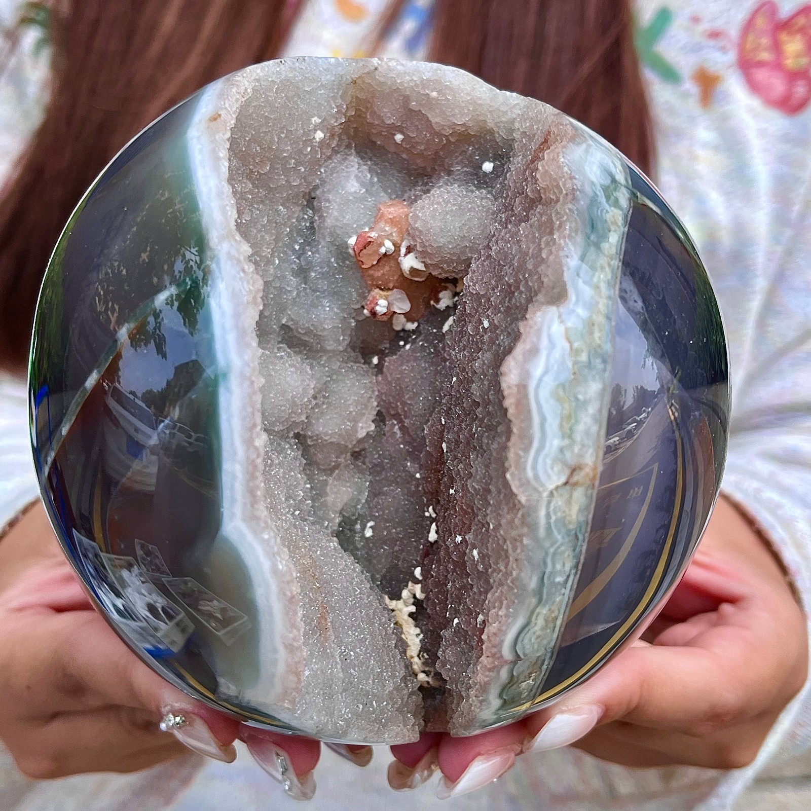 3.7LB  Purple crystal cave opens smile mineral specimen decoration