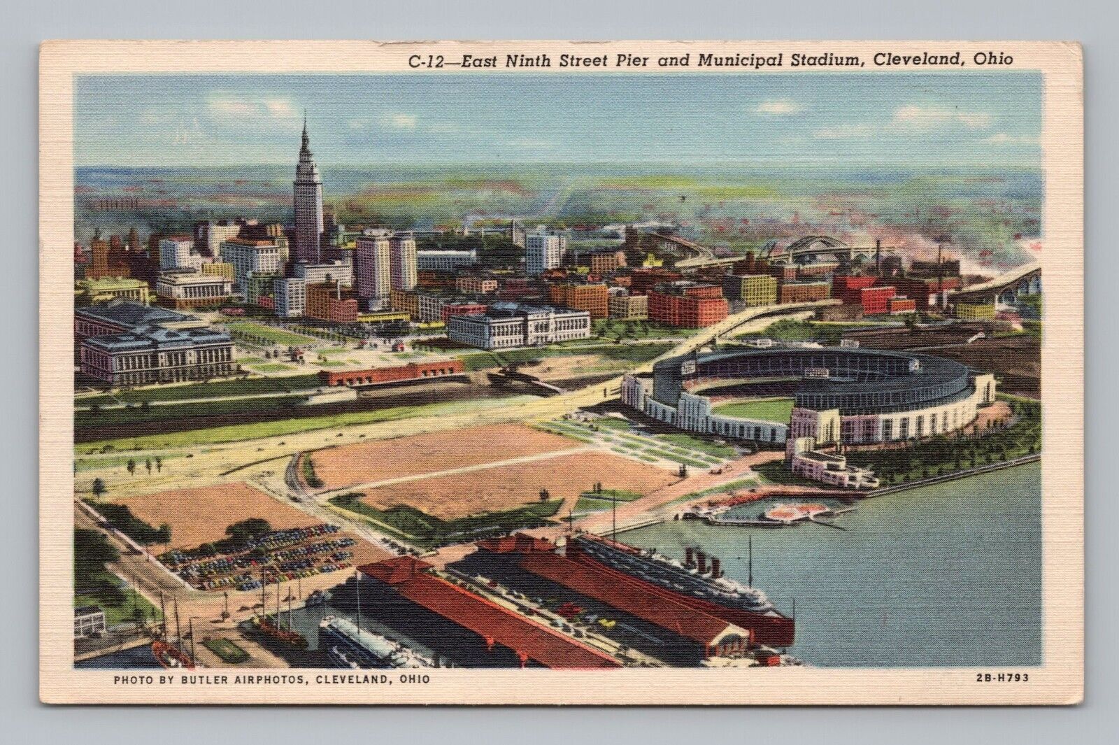 Postcard 1946 East Ninth Street Pier Municipal Stadium Cleveland Ohio OH 179