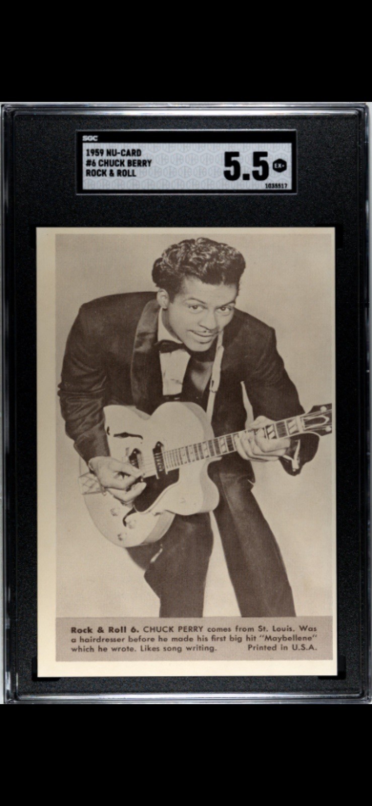 Chuck Berry RC Rookie 1959 Nu-Cards Rock & Roll SGC 5.5 EX + Chuck Berry RC Rookie 1959 Nu-Cards Rock & Roll SGC 5.5 EX +