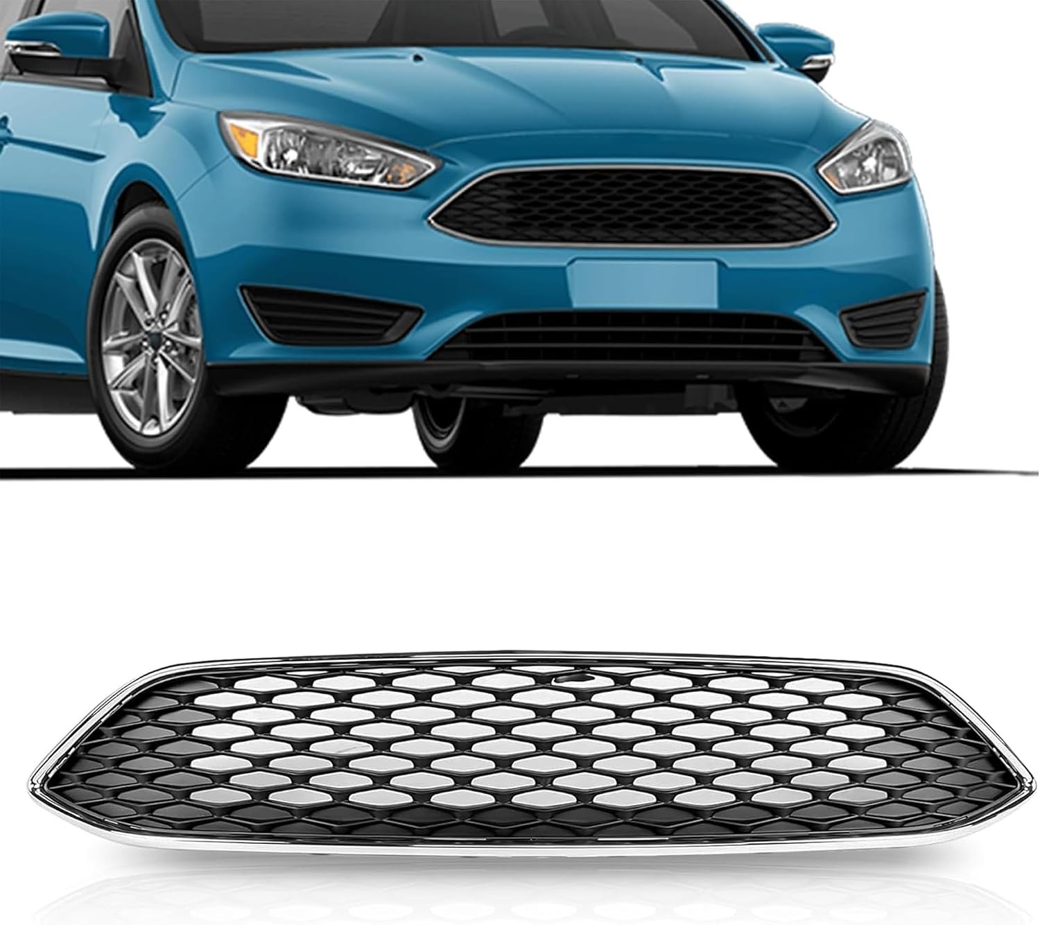 Front Upper Honeycomb Style Grille Black with Chrome Trim Compatible with 2015 Front Upper Honeycomb Style Grille Black with Chrome Trim Compatible with 2015
