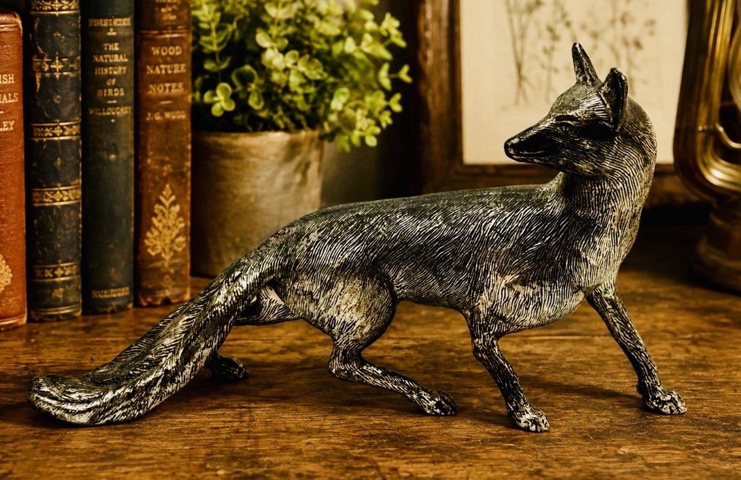 Vintage E.P.N.S. Silver Plated Cast Brass Fox Figurine 11.5”X7” Vintage E.P.N.S. Silver Plated Cast Brass Fox Figurine 11.5”X7”