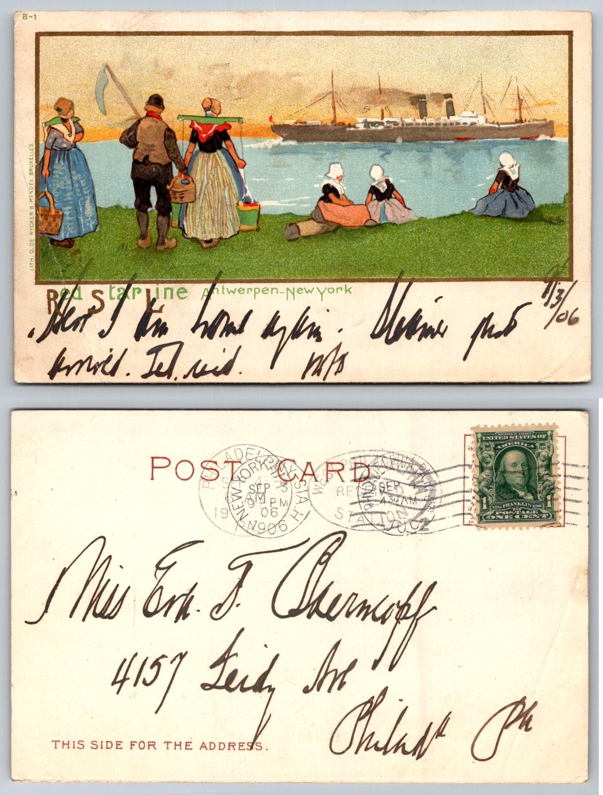 Antwerp Belgium New York Red Star Line Ocean Liner Ship Traditional Postcard