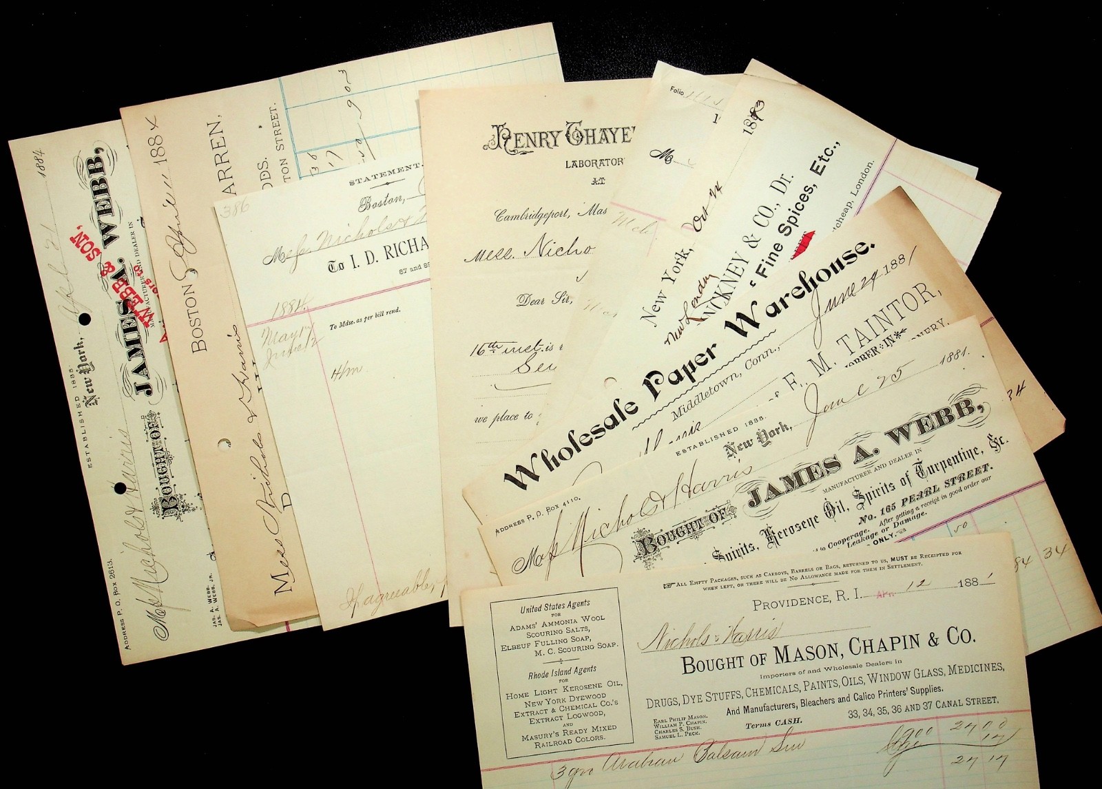 1880's Lot Of 9 Invoices And Bills - E5-A