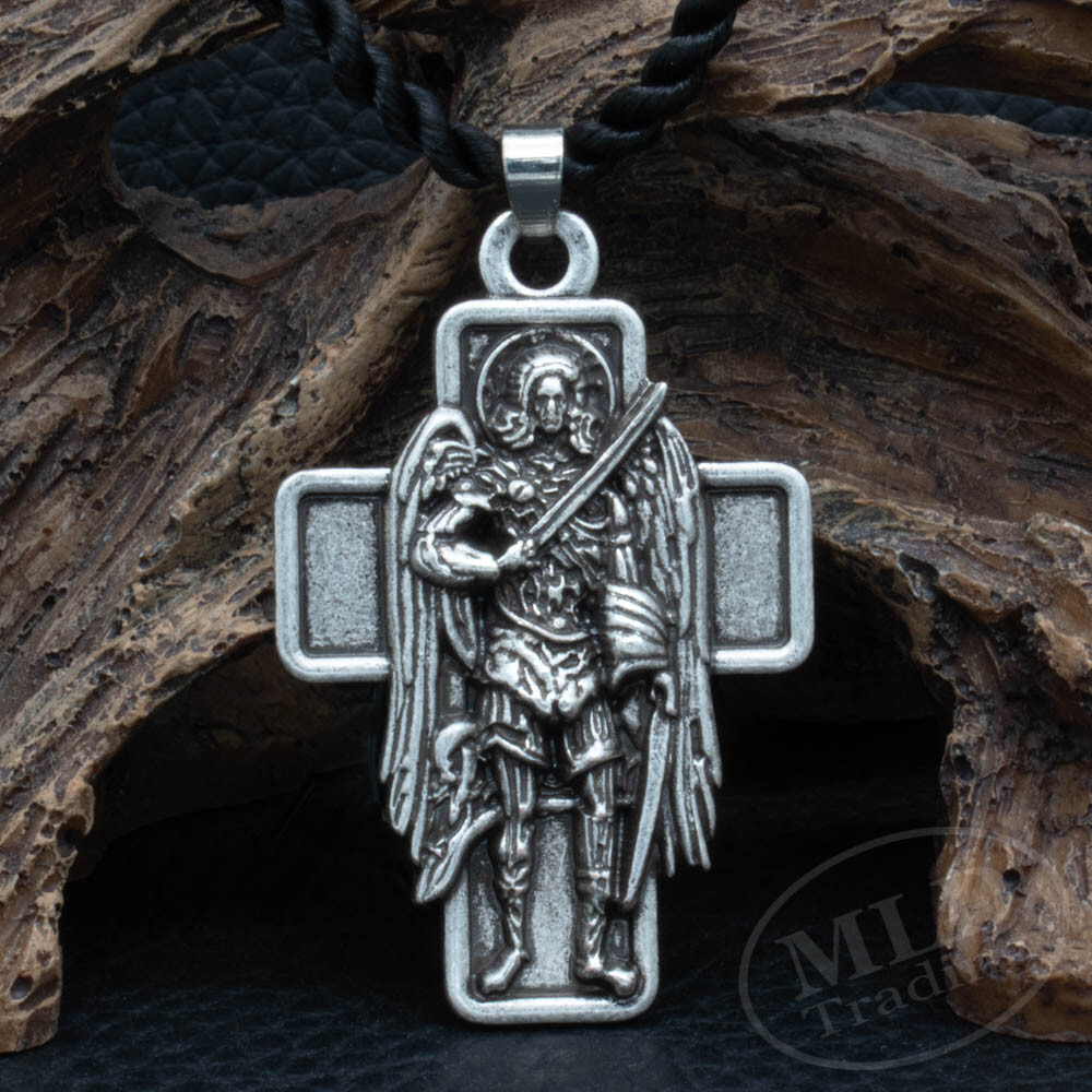 Archangel Patron Saint St Michael Battle Cross Pendant Necklace For Protection Archangel Patron Saint St Michael Battle Cross Pendant Necklace For Protection