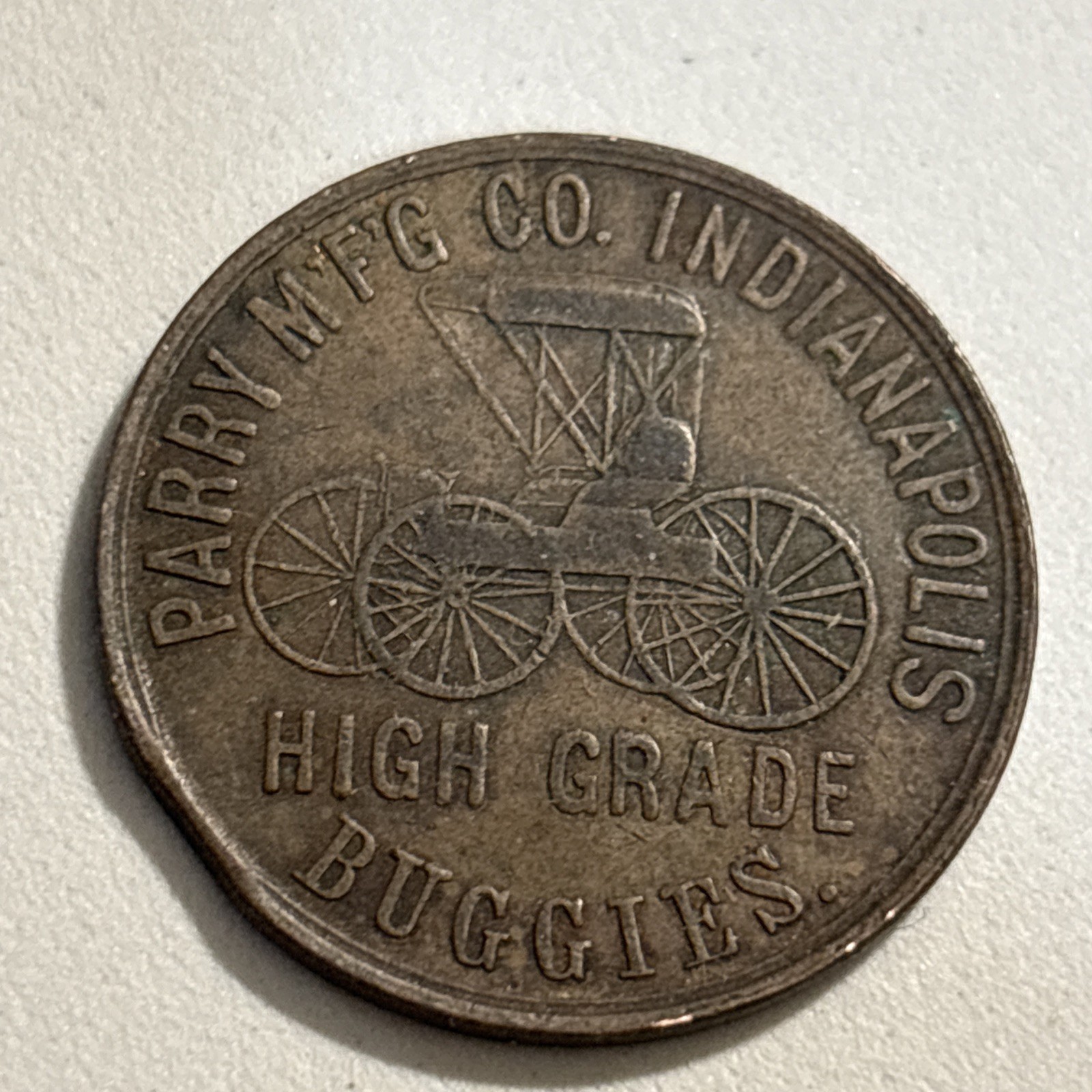 1896 Parry Mfg. Co. High Grade Buggies Token Indianapolis, Indiana