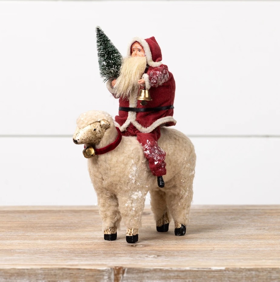 Primitive Santa Claus Riding Sheep Lamb Christmas Figure Farmhouse Primitive Santa Claus Riding Sheep Lamb Christmas Figure Farmhouse