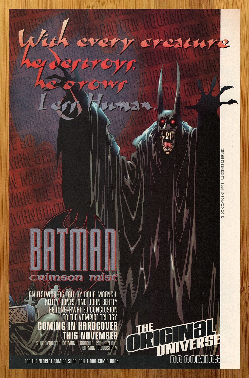 1998 DC Comics Batman Crimson Mist Print Ad/Poster Kelley Jones Vampire Art 90s