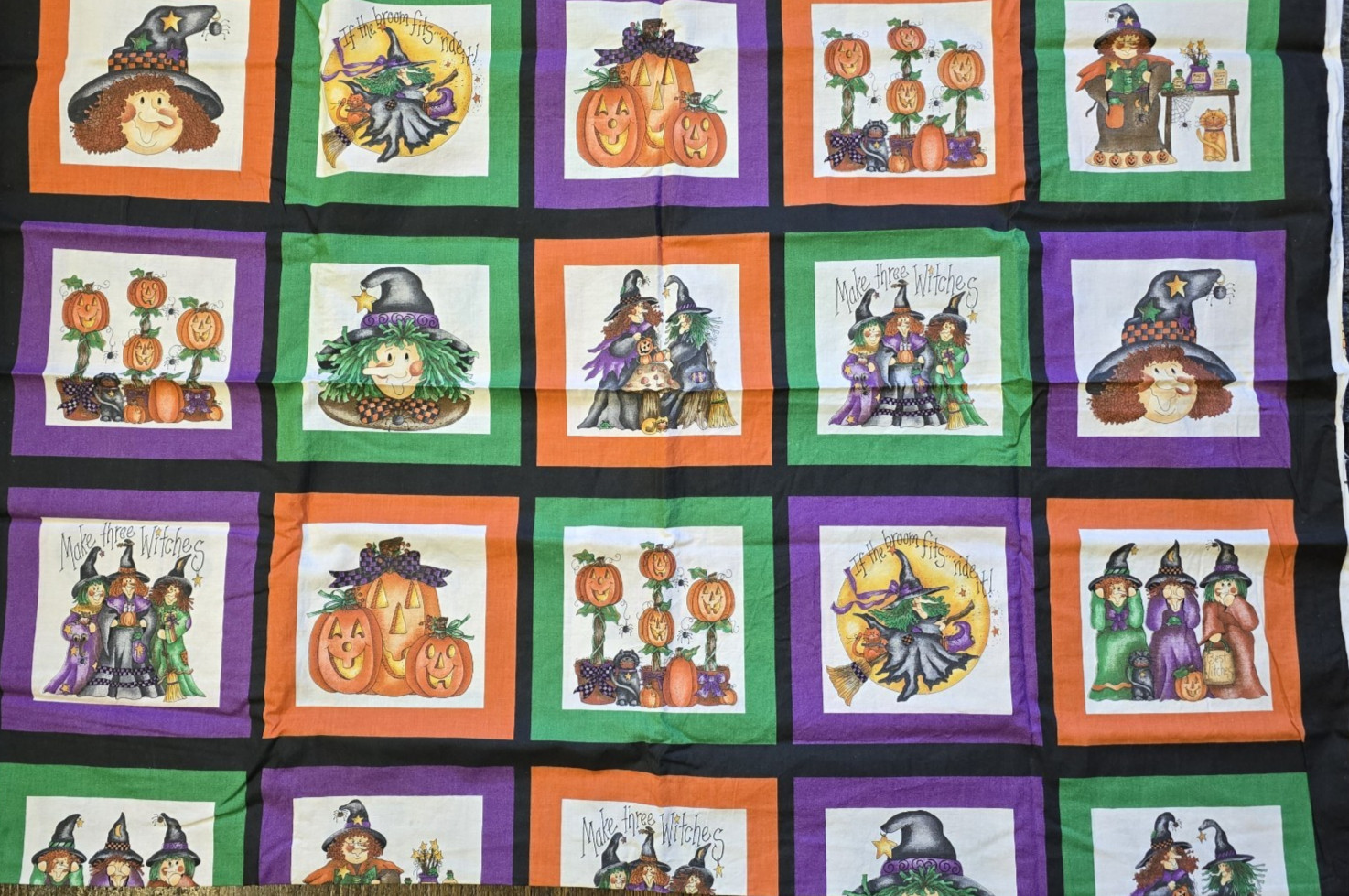 Vtg Dianna Marcum Halloween Fabric Marcus Brothers Witches 59x45\ Vtg Dianna Marcum Halloween Fabric Marcus Brothers Witches 59x45\