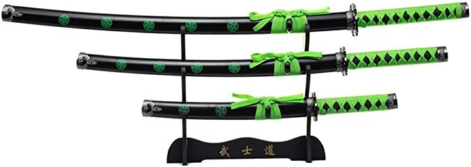 Two Tone 3 Piece Green Samurai Ninja Katana Tactical Japanese Sword with Stand Two Tone 3 Piece Green Samurai Ninja Katana Tactical Japanese Sword with Stand