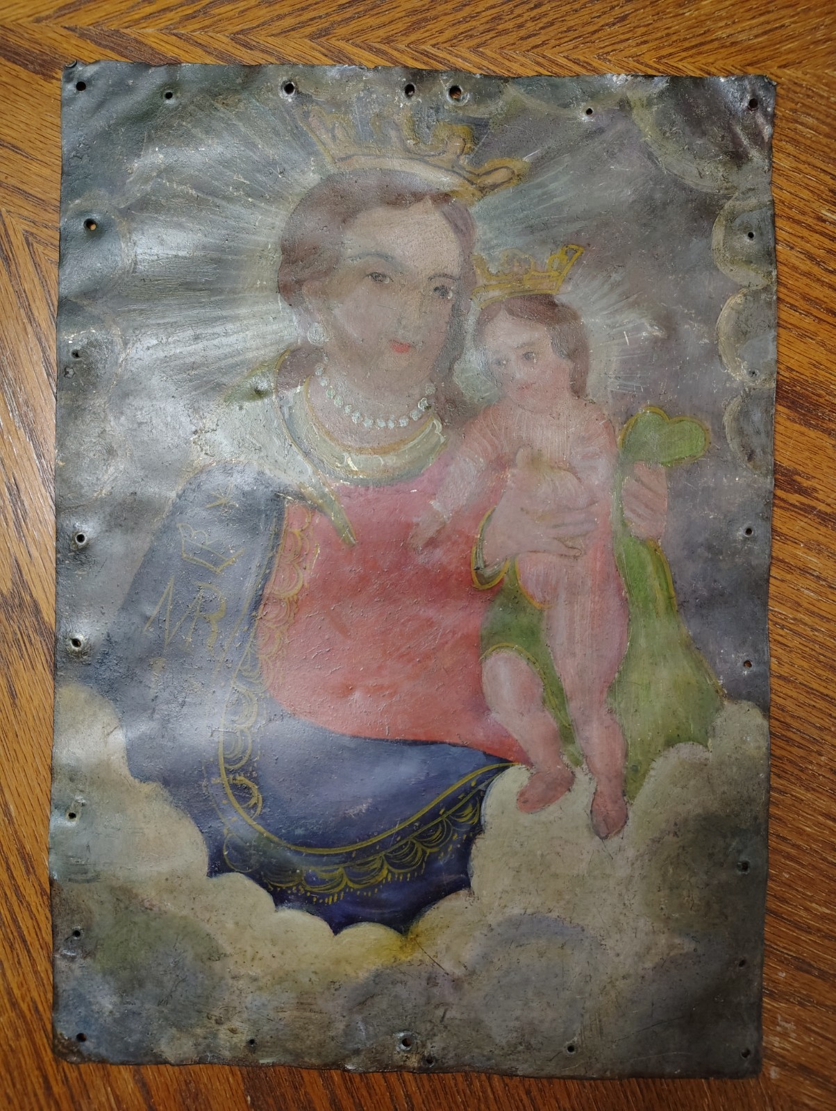 ANTIQUE RETABLO OF THE VIRGIN MARY AND CHRIST CHILD 1800s - VERY RARE ANTIQUE RETABLO OF THE VIRGIN MARY AND CHRIST CHILD 1800s - VERY RARE
