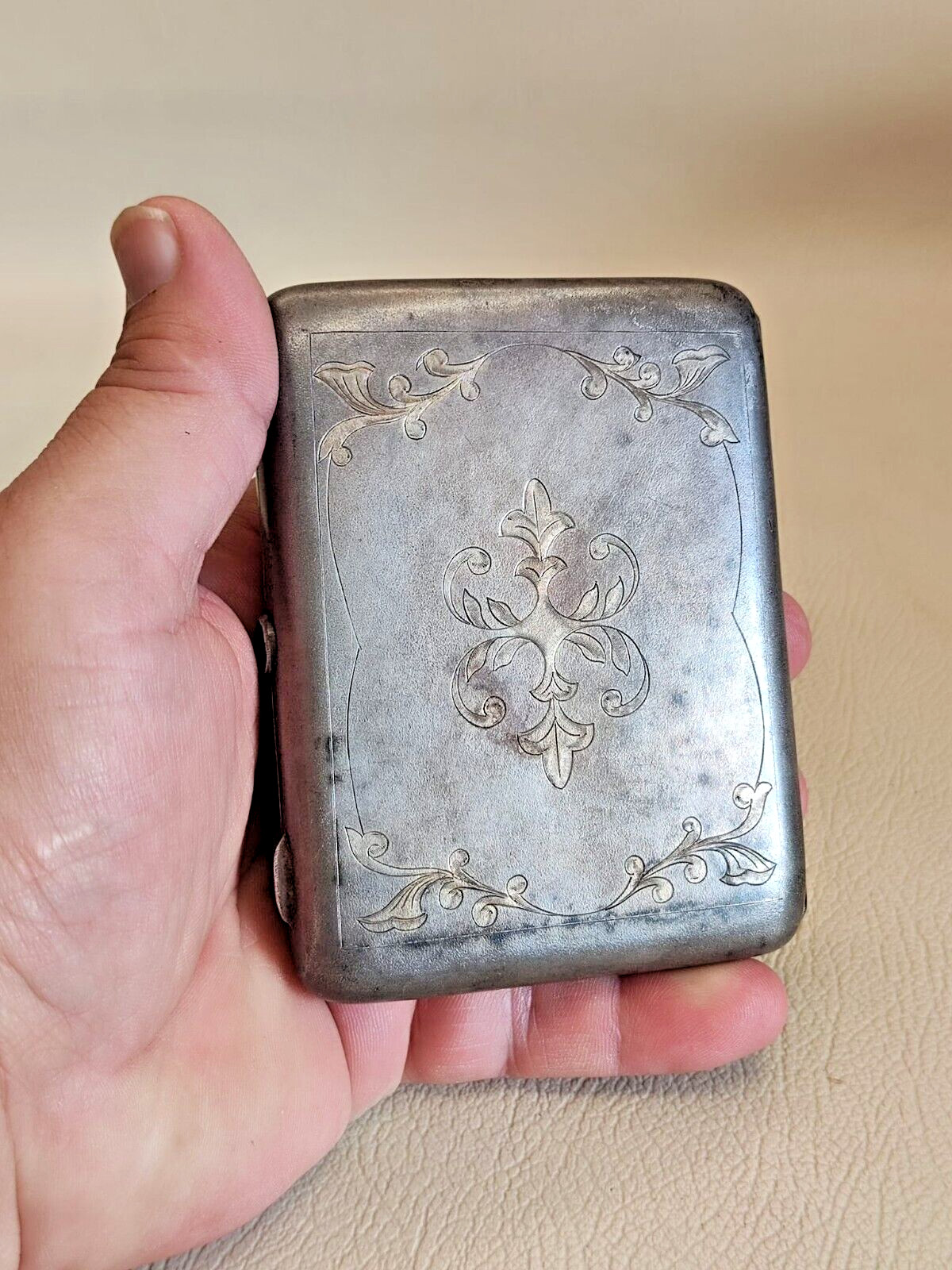 1958 Soviet Cigarette Case with Engraving Vintage Cigarette Case Cupronickel 50s