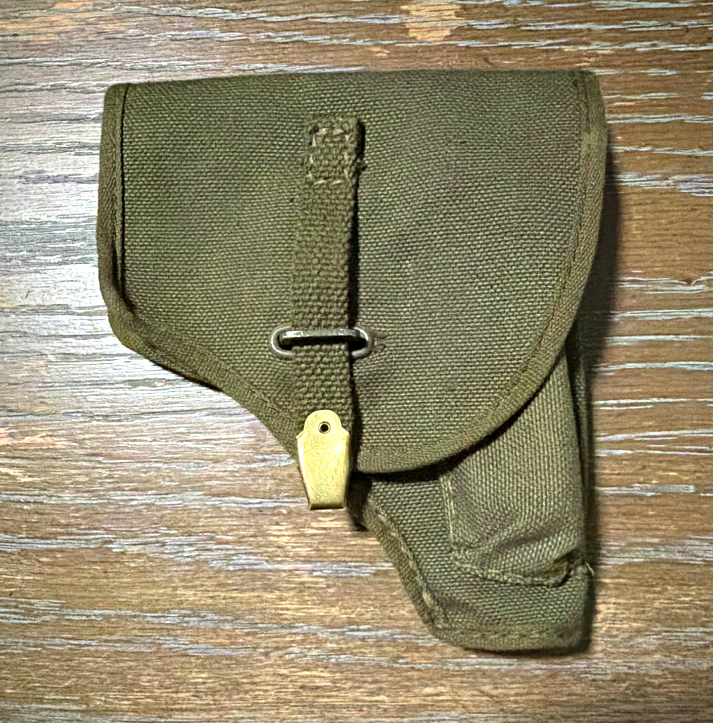 WWII British Original Canvas Pistol Holster Pouch w/ Flap Closure & Belt Loops