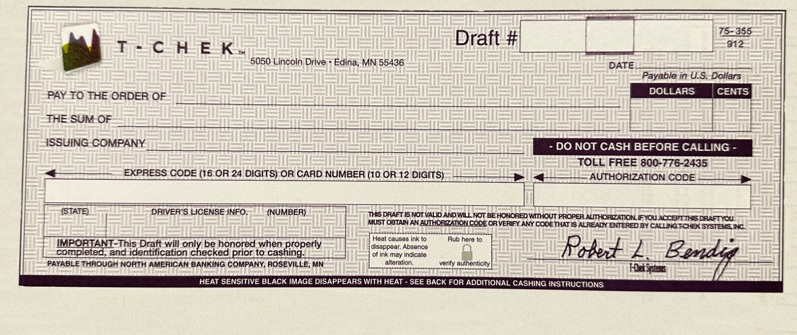 BLANK NEW T Chek CHECKS - 10 Pack *FREE SHIPPING* BLANK NEW T Chek CHECKS - 10 Pack *FREE SHIPPING*