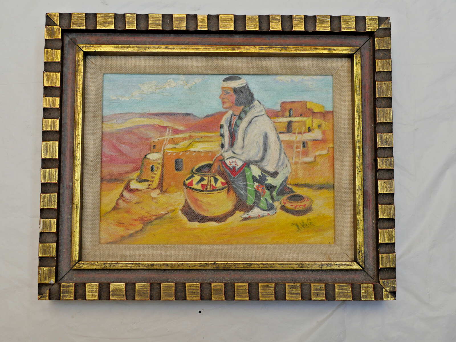 Authentic Native American Hopi Painting, vintage. Artist initials J.V.G.