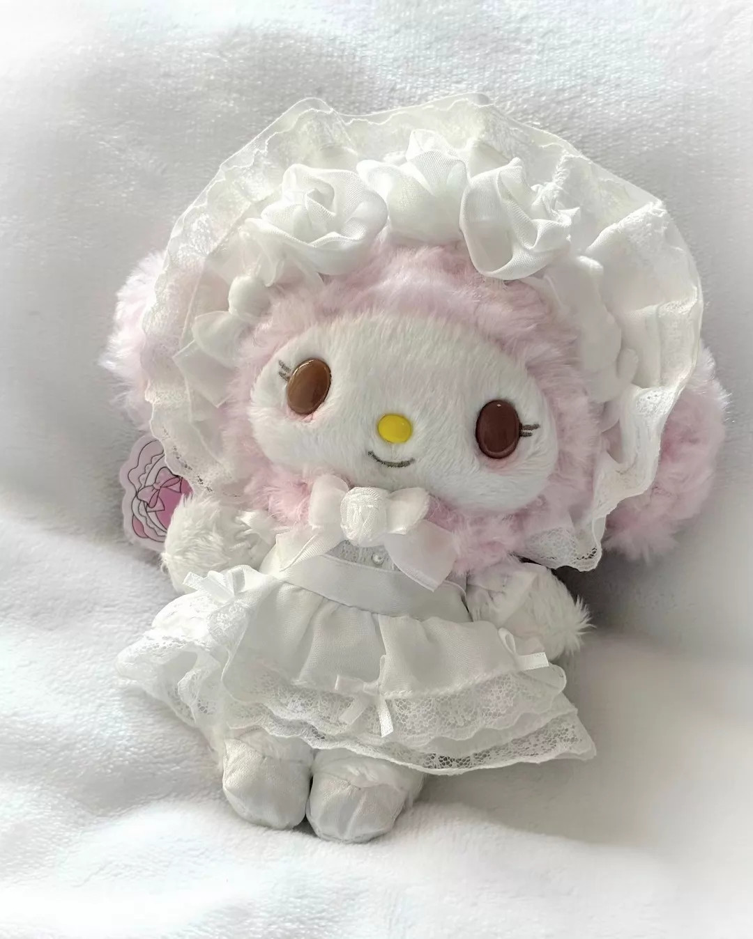 Sanrio My Melody White Lace Rose Bonnet Keychain Plush Doll Gift Kids Toy Sanrio My Melody White Lace Rose Bonnet Keychain Plush Doll Gift Kids Toy