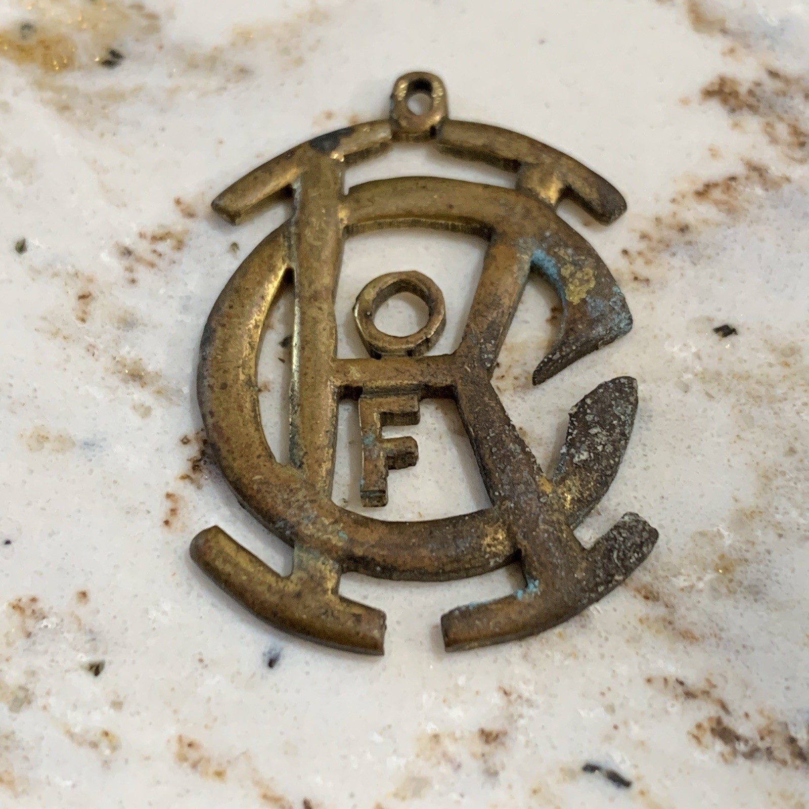 Antique Brass Knights of Columbus K of C Monogram Pocket Watch Fob Pendant Charm