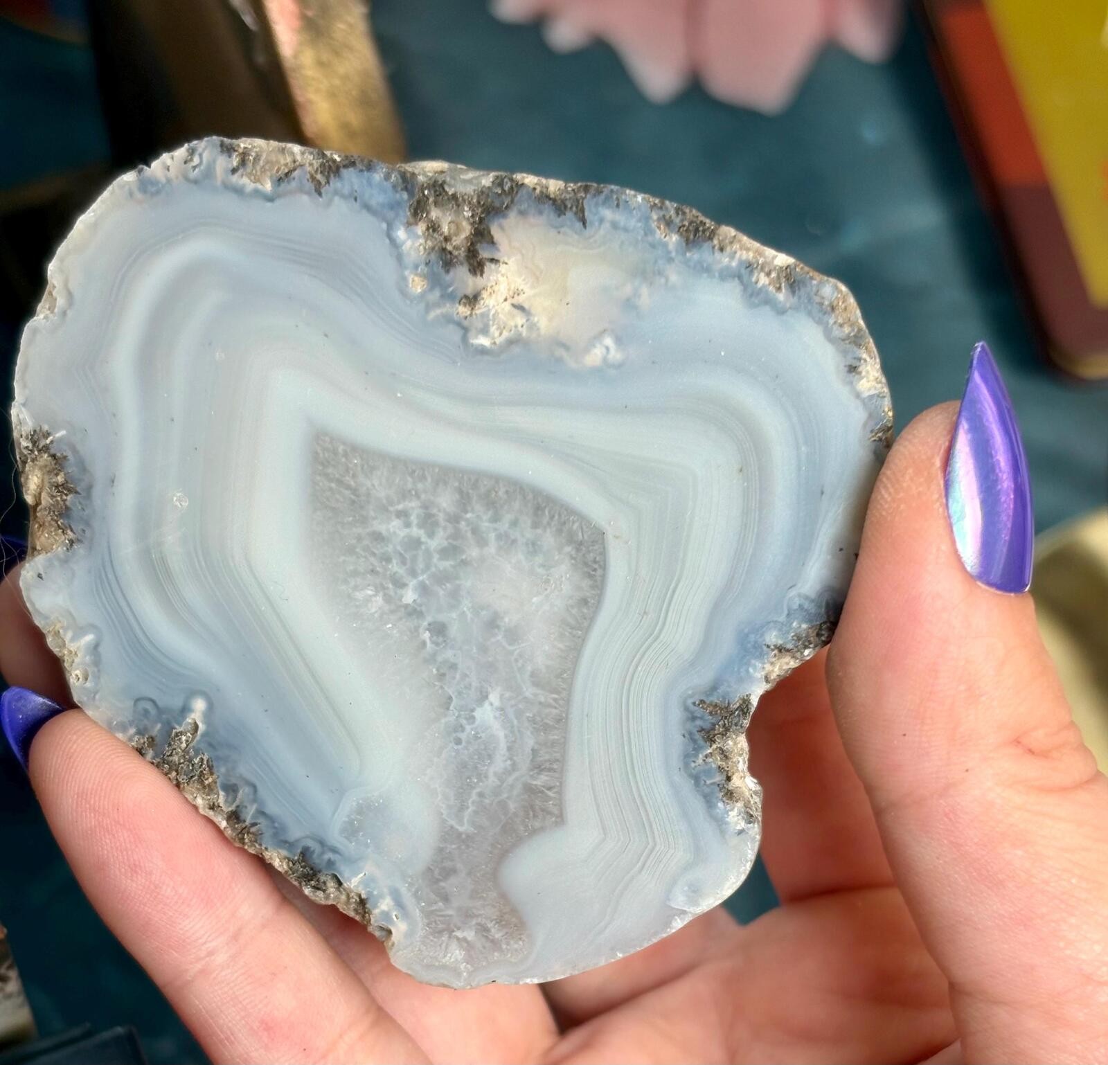 Blue Banded Agate Nodule, Polished Pale Blue and White Agate, Mineral Specimen Blue Banded Agate Nodule, Polished Pale Blue and White Agate, Mineral Specimen