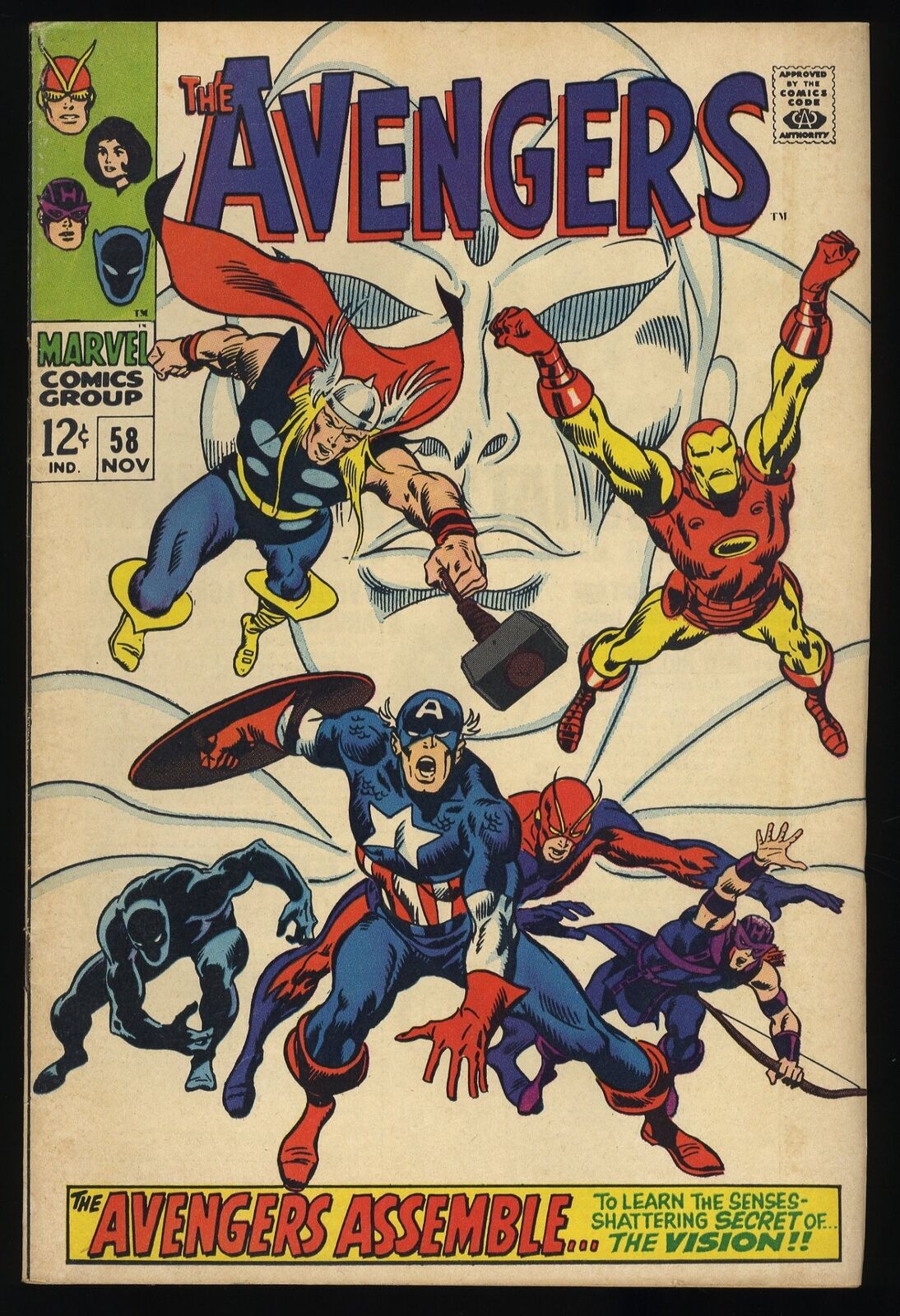 Avengers #58 FN/VF 7.0 2nd Appearance Vision Ultron/Vision Origin Marvel 1968