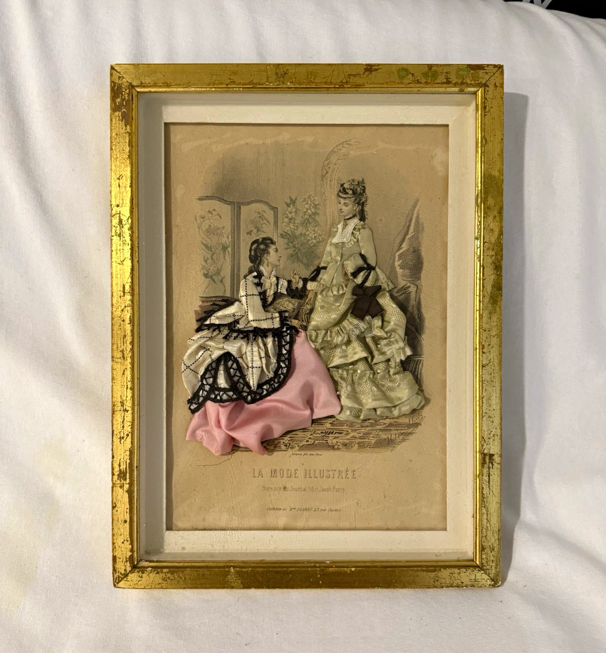 Antique French La Mode Illustrée 3D Fabric Fashion Plate Shadow Box Victorian Antique French La Mode Illustrée 3D Fabric Fashion Plate Shadow Box Victorian