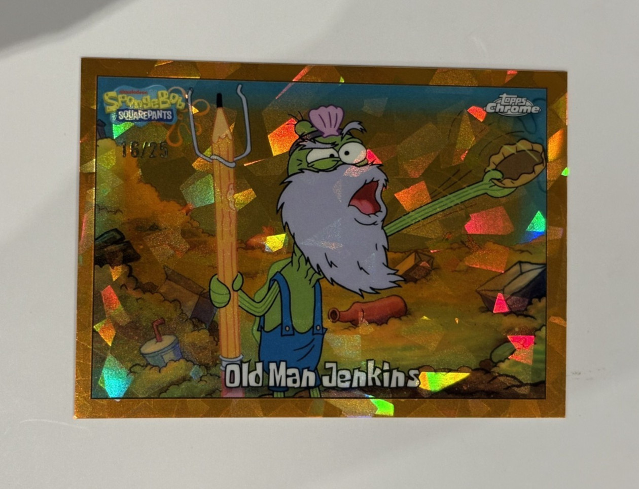 2025 Topps Chrome Sapphire Orange SpongeBob SquarePants #22 Old Man Jenkins /25