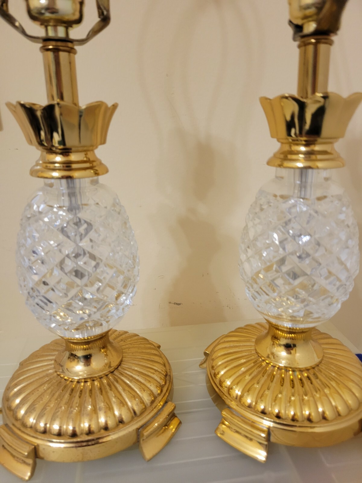  WATERFORD  TWO TABLE LAMPS CRYSTAL  PINEAPPLE SHAPE   13 INCHES TALL