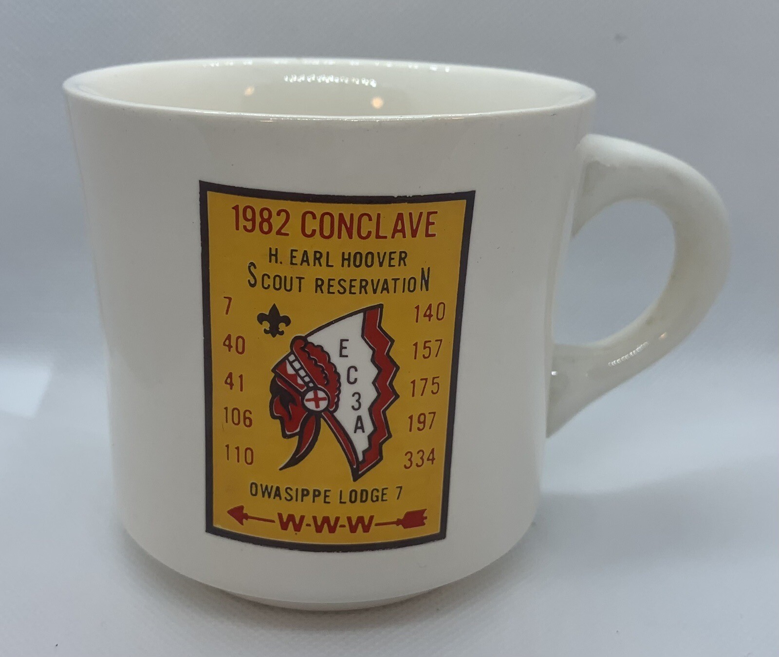 1982 BOY SCOUTS Conclave EC3A OWASIPPE Lodge 7 H. Earl Hoover Coffee Mug BSA