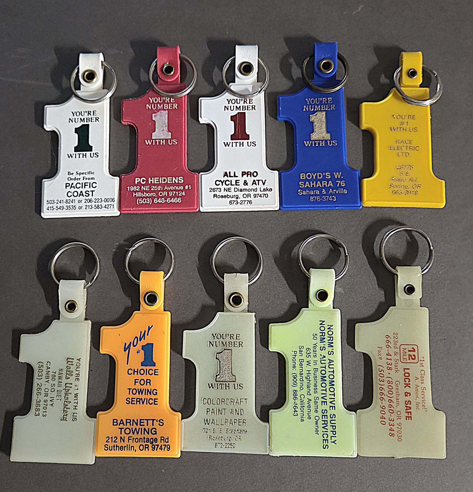 Lot Of 10 Vintage Number 1 Advertising Keychains / Keyrings Keychain Lot Lot Of 10 Vintage Number 1 Advertising Keychains / Keyrings Keychain Lot