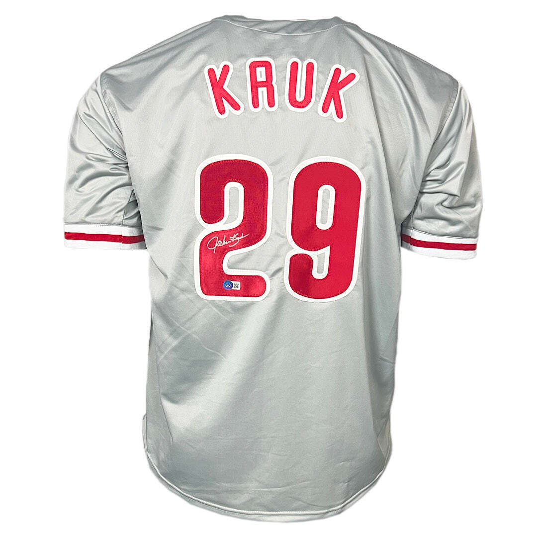 John Kruk Signed Philadelphia Grey Baseball Jersey (Beckett)