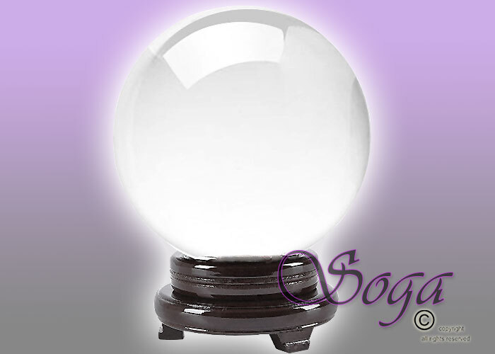 NEW CLEAR CRYSTAL BALL SPHERE QUARTZ W/ WOOD STAND 130MM 5 NEW CLEAR CRYSTAL BALL SPHERE QUARTZ W/ WOOD STAND 130MM 5