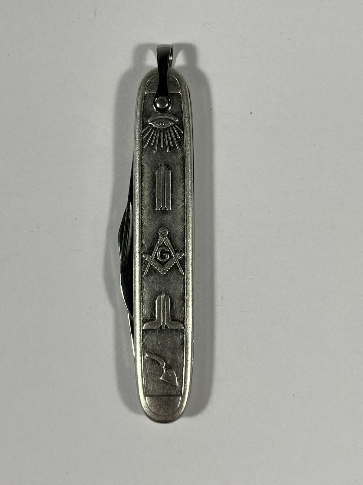 Vintage Colonial brand- Masonic, two blade Silver plate pin-knife with bail NEW Vintage Colonial brand- Masonic, two blade Silver plate pin-knife with bail NEW