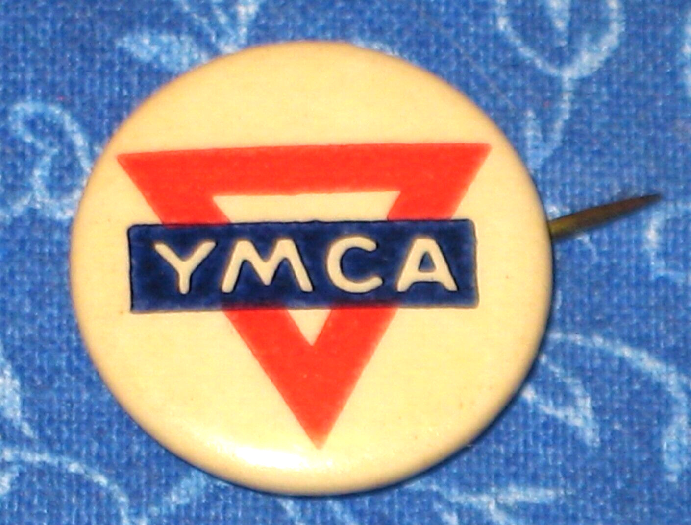 YMCA Pinback Button Pat. Feb.18 '97 International YMCA Celluloid  Metal Antique
