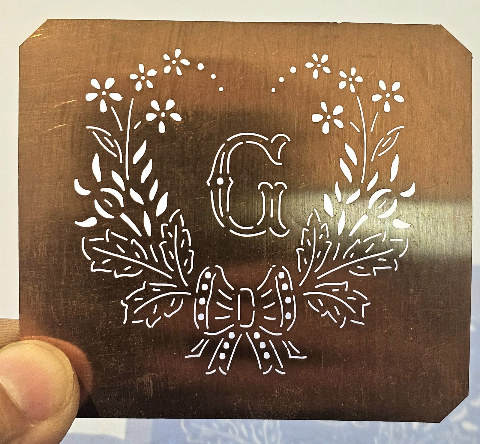 Antique Copper Monogram Stencil Letter G – Ornate Alphabet Plate c.1880–1920 G2