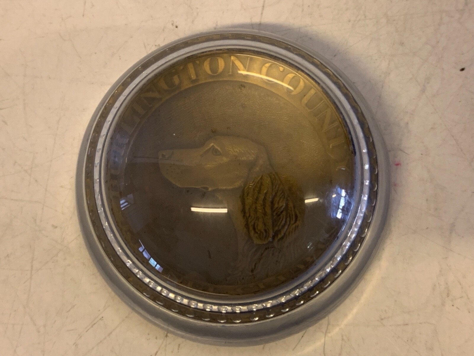Vintage Burlington County Kennel Club Brass & Glass Paperweight Vintage Burlington County Kennel Club Brass & Glass Paperweight