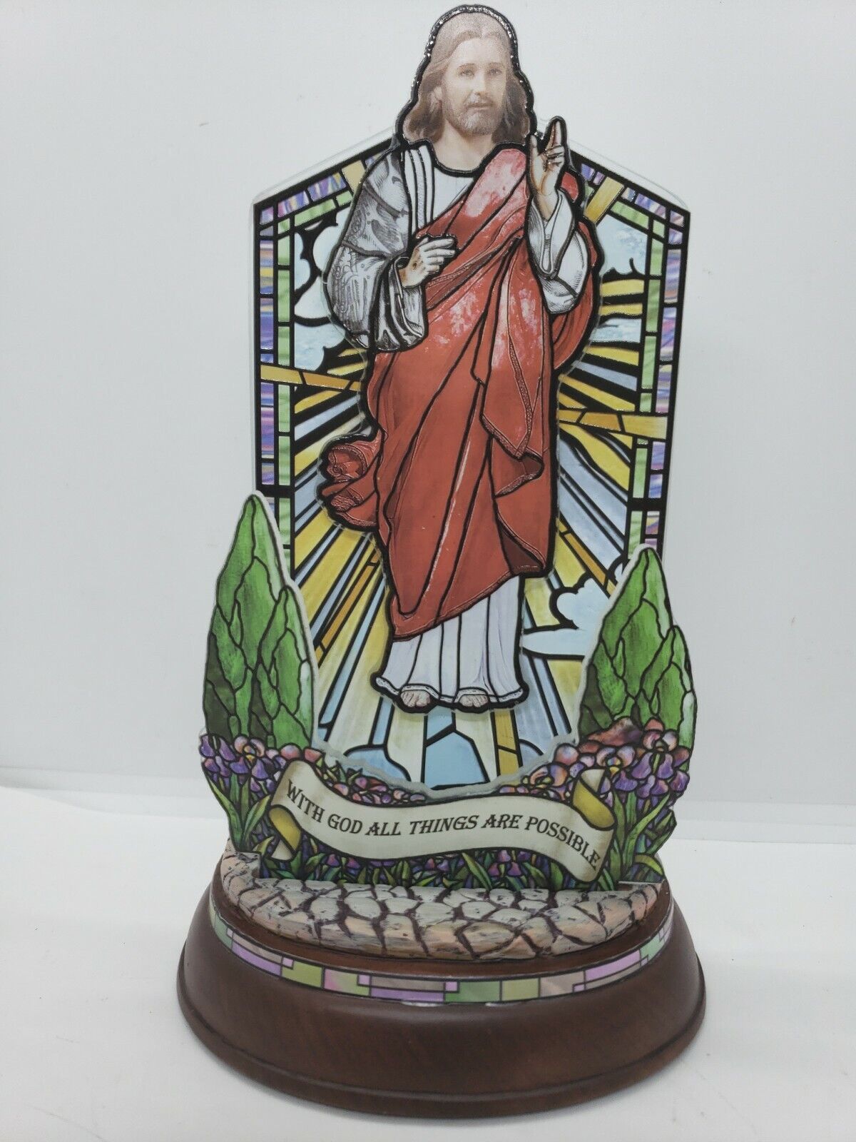 NEW Bradford Exchange Stained Glass Sculpture Collection w/God All Things Are Po
