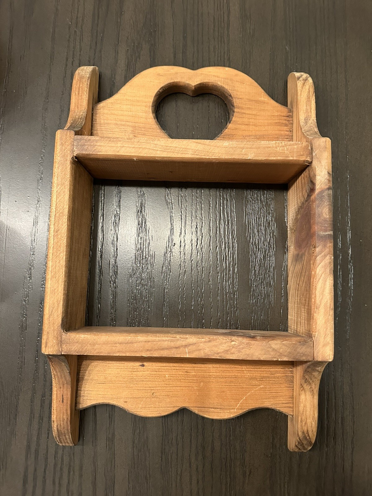 Vintage Wood Heart Cutout Wall Shelf 16” Rustic Country Farmhouse Cottage