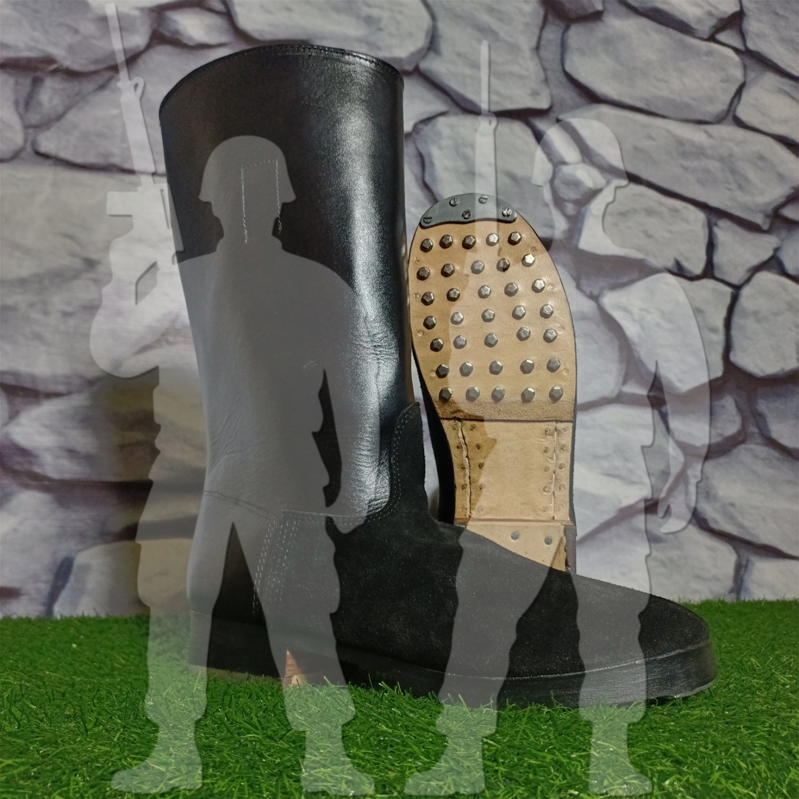 WW2 German M39 Marching Boots Repro WH SS Leather Studded Sole Black Reenactment