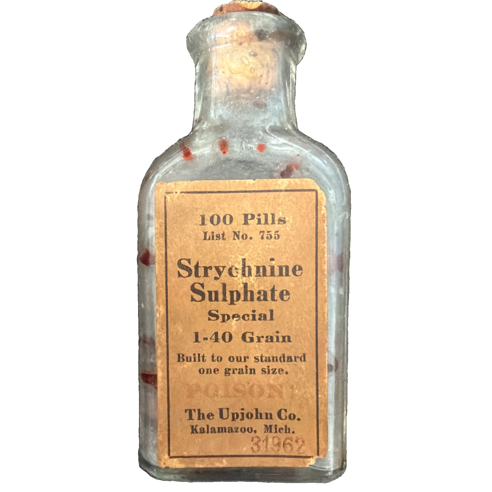 Vintage quack Upjohn Special 100 Pills Glass Medicine Bottle with contents Vintage quack Upjohn Special 100 Pills Glass Medicine Bottle with contents