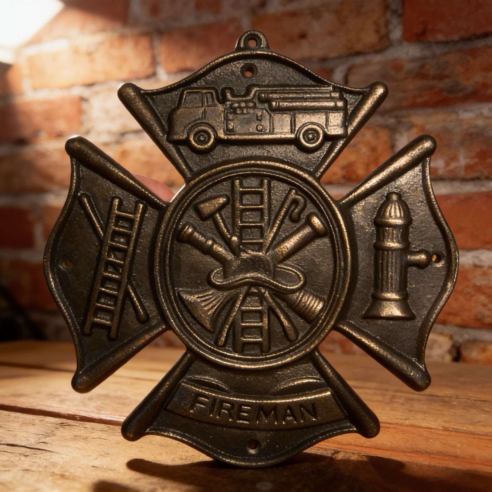 Heavy Cast Iron Cross Shield Firefighter Wall Plaque...Ships Free Heavy Cast Iron Cross Shield Firefighter Wall Plaque...Ships Free