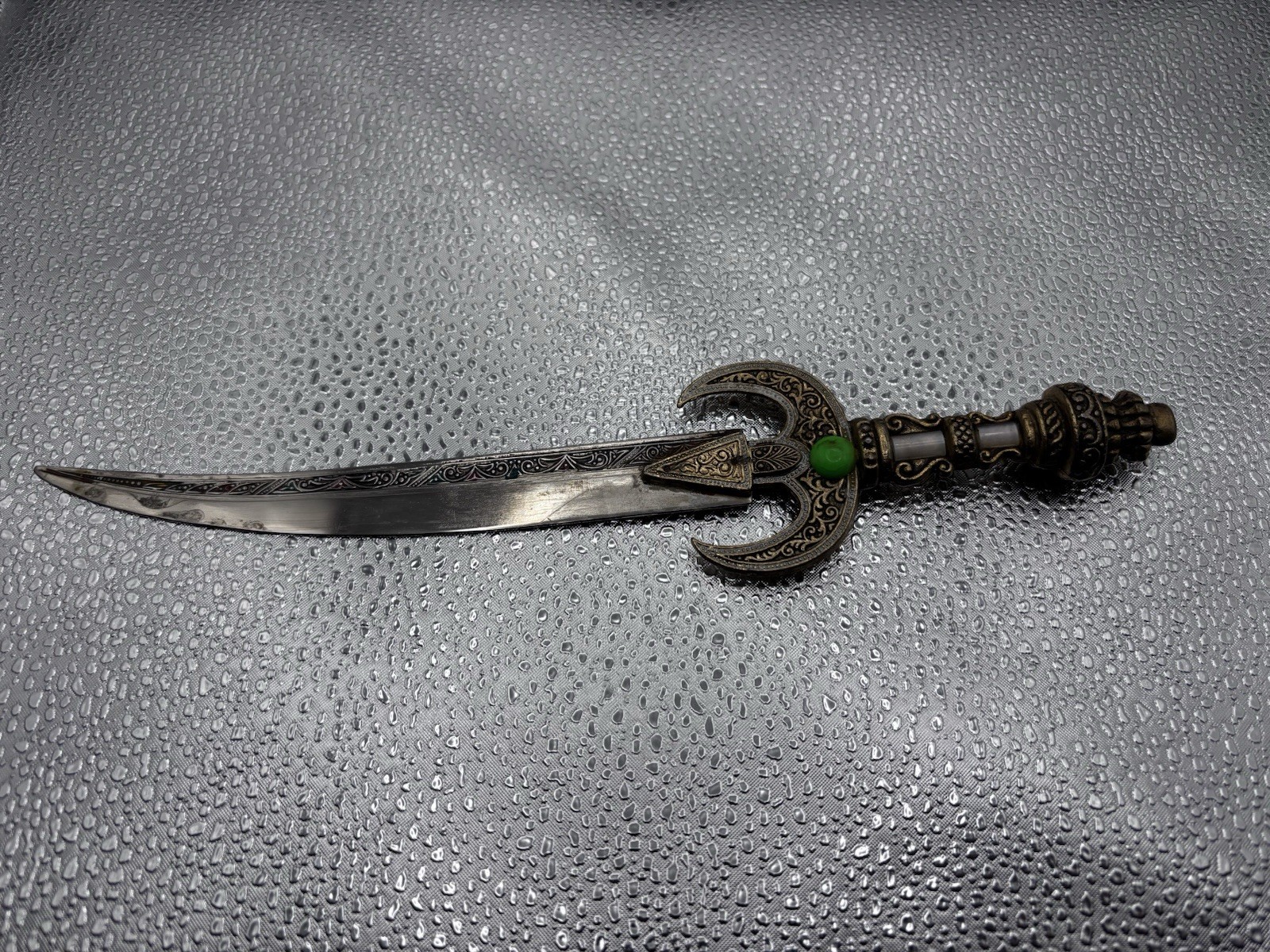 Vintage Indo-Persian Indian Style Ornate Dagger Letter Opener Green Stone