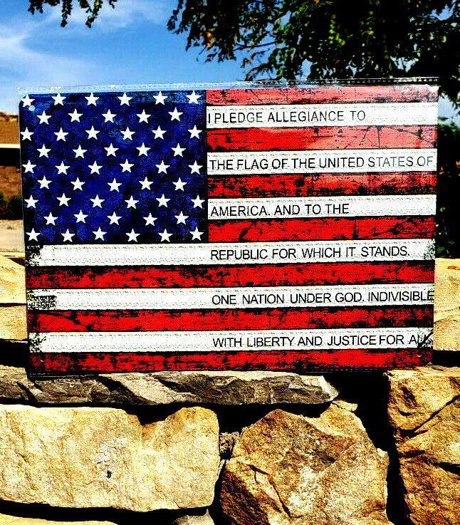 *USA Flag Pledge of Allegiance Metal Sign Wall Decor Man Cave Bar Patriot Gun*