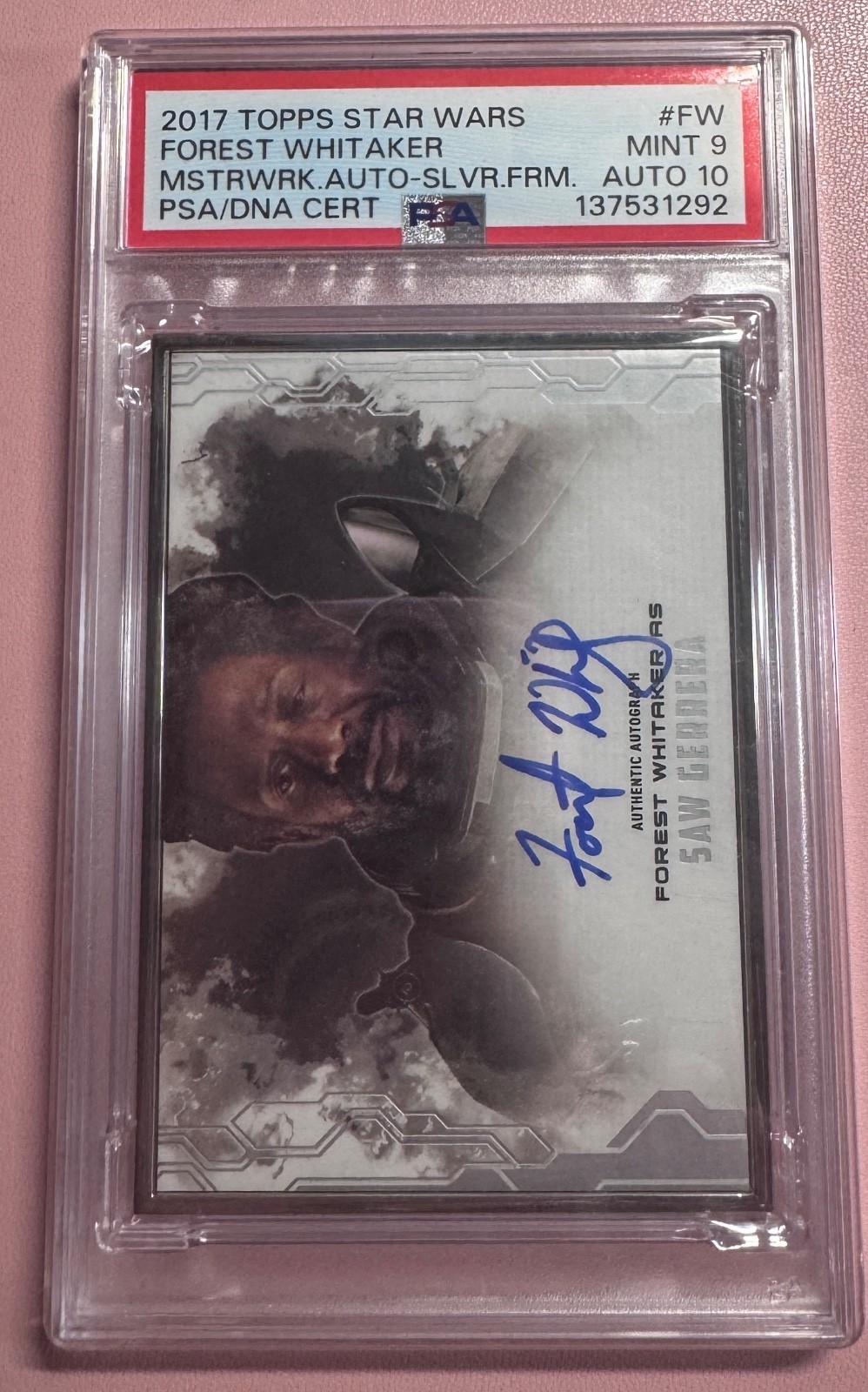 2017 Topps Star Wars Forest Whitaker Mstrwrk Auto Silv-Frm PSA DNA Mint 9 (5/10)