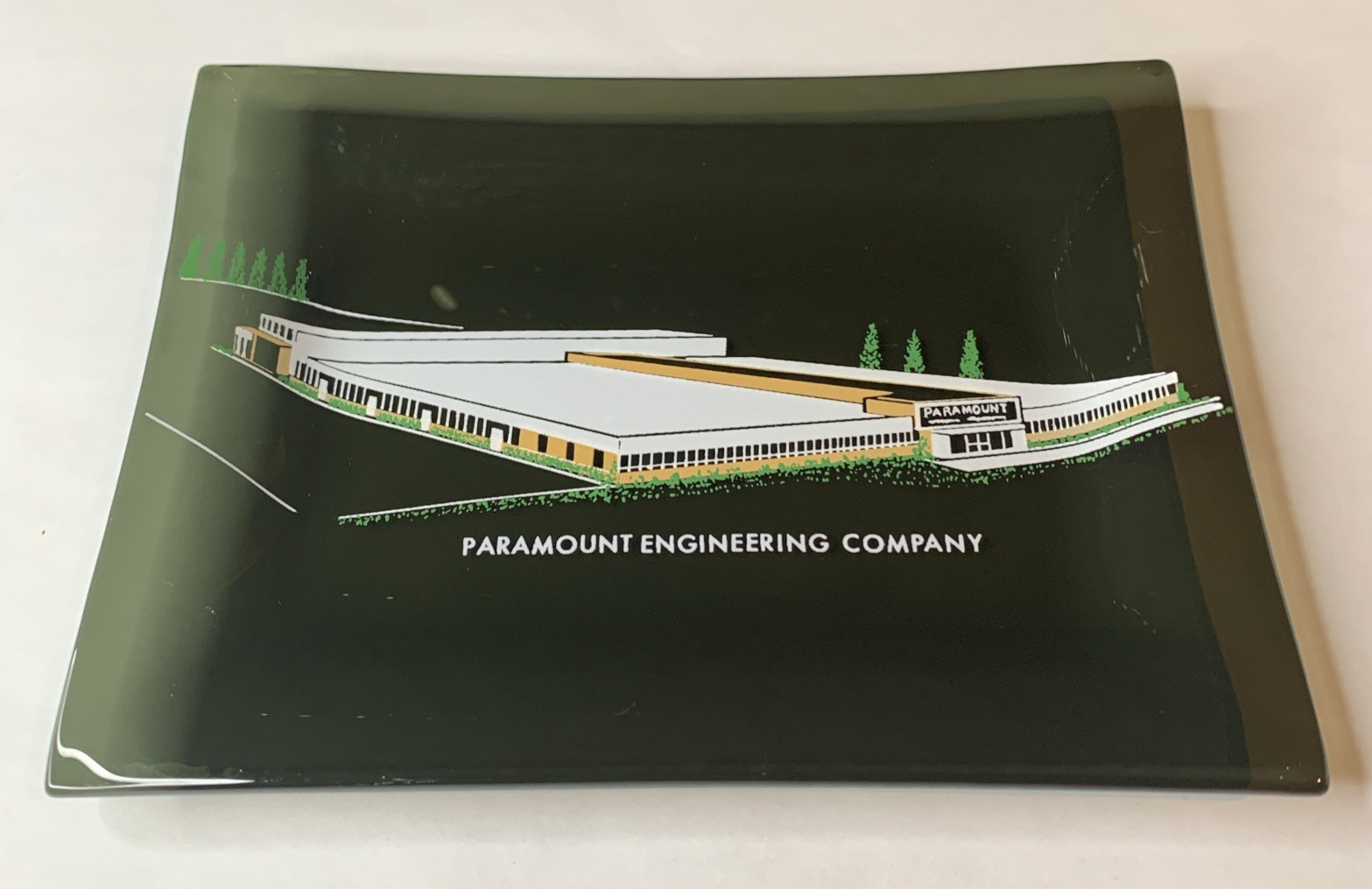 VTG Paramount Engineering Company Glass Tray Commemorative Advertising Dish 7x5” VTG Paramount Engineering Company Glass Tray Commemorative Advertising Dish 7x5”