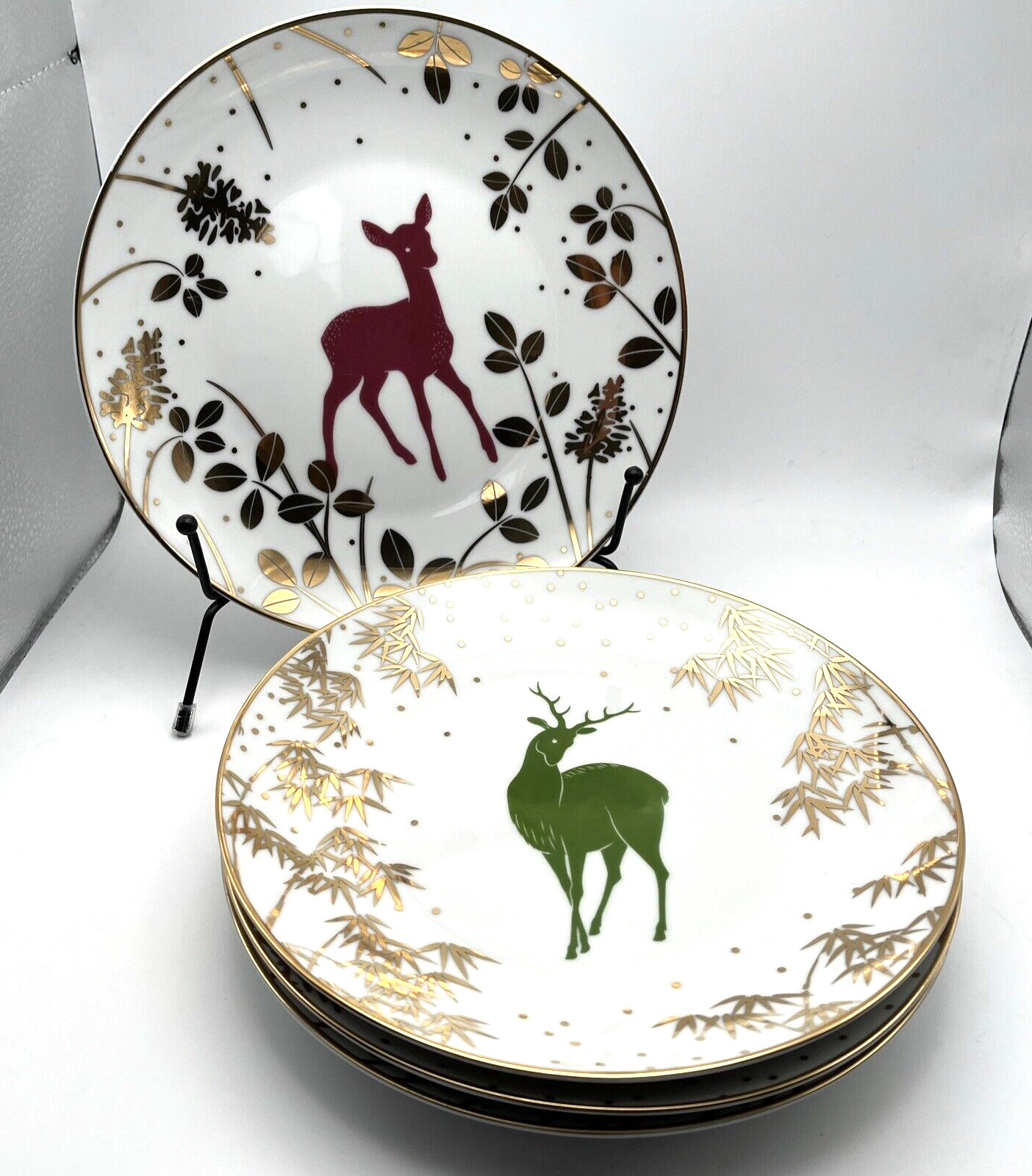 Metropolitan Museum of Art THE MET Set of 4 Deer Asian Woodland Plates Holiday