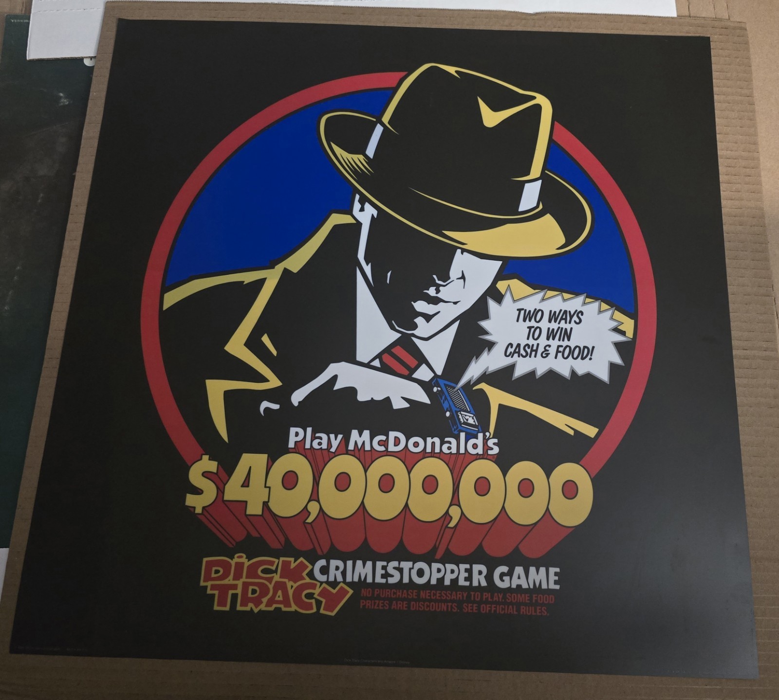 Vintage 1990 McDonald\'s Dick Tracy CrimeStopper Game Translite sign 21.75\
