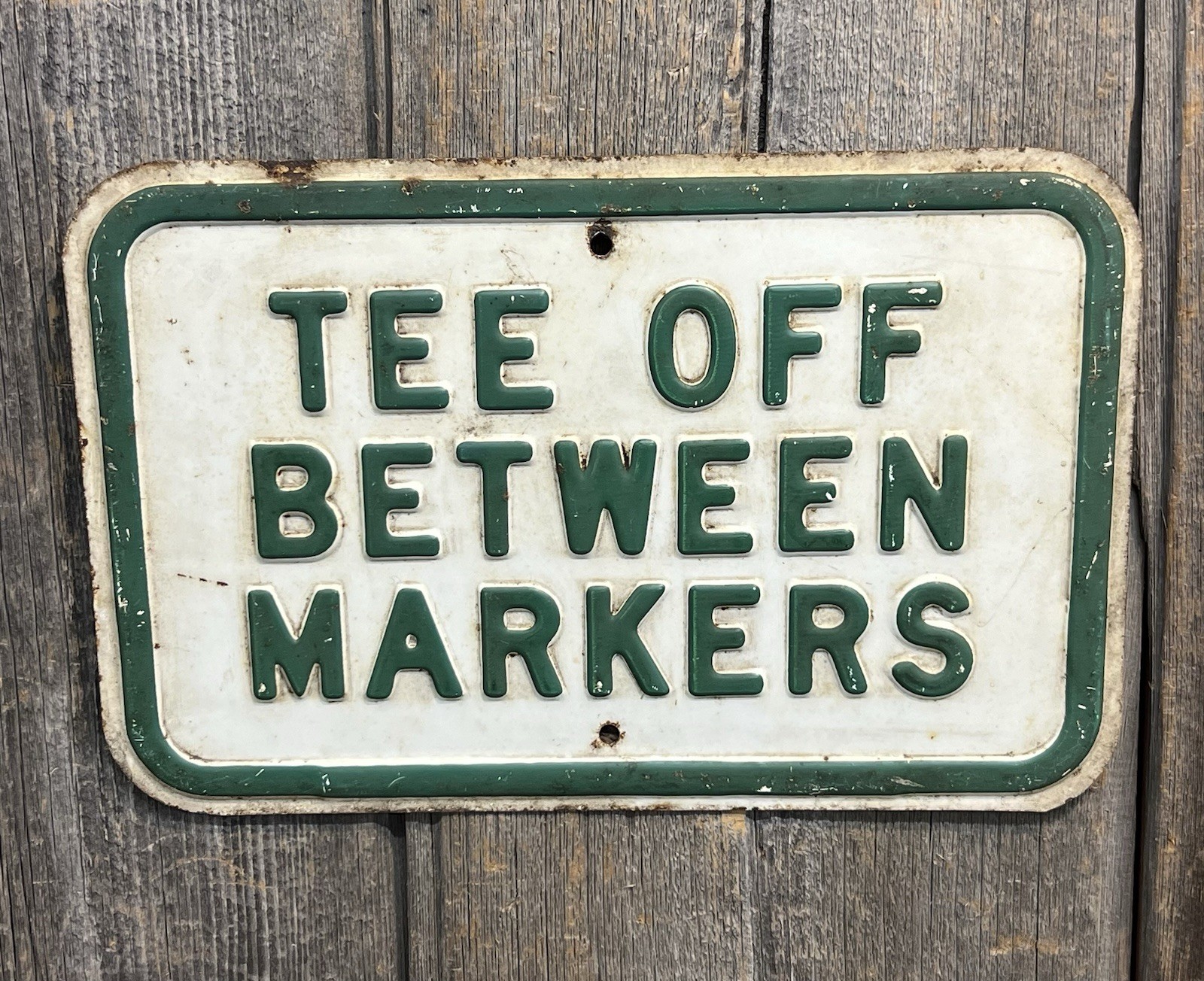 🔥Vintage Old Original Embossed Metal Golf Course TEE OFF BETWEEN MARKERS Sign