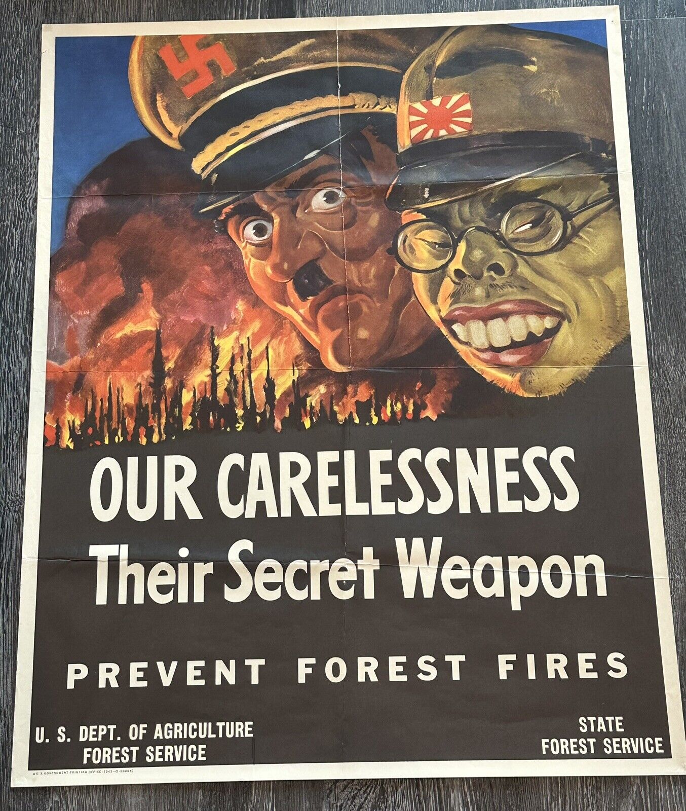 OUR CARELESSNESS Their Secret Weapon Prevent Forest Fires Poster WWII Propaganda
