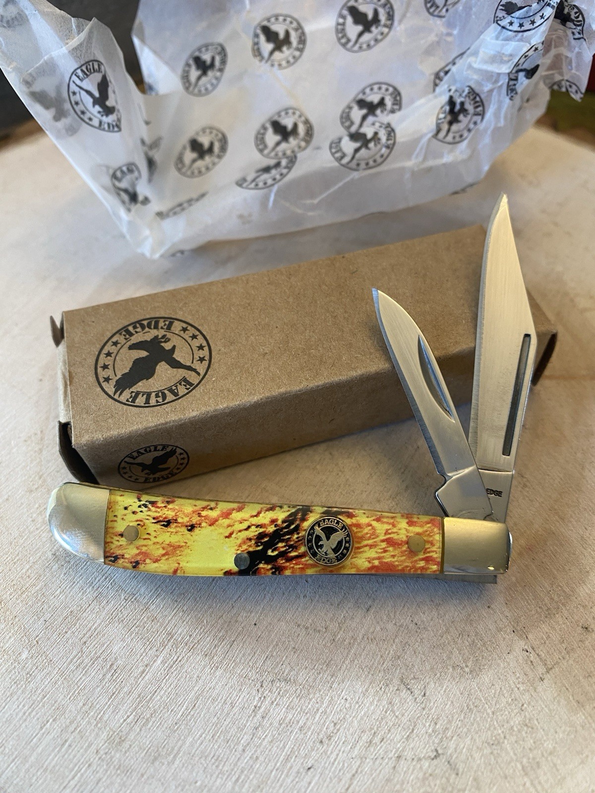 Eagle Edge Peanut Pocketknife Yellow/Orange/Black “Lava” Handles SS 71203