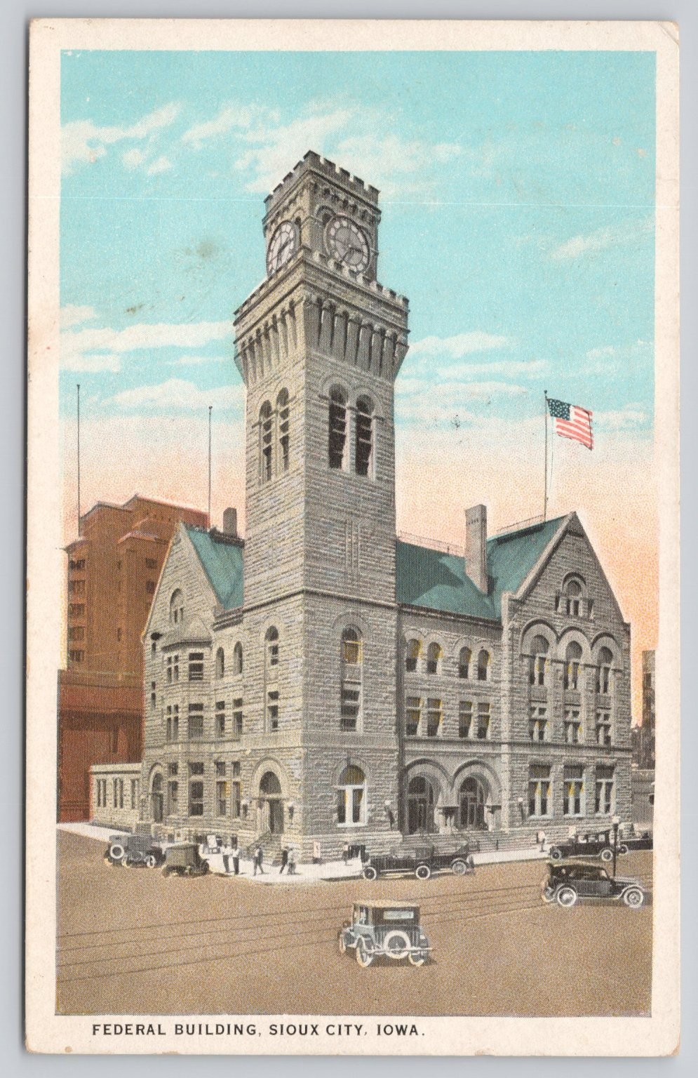 Sioux City Iowa Federal Building Clock Tower Vintage Postcard 1920s Cars Sioux City Iowa Federal Building Clock Tower Vintage Postcard 1920s Cars