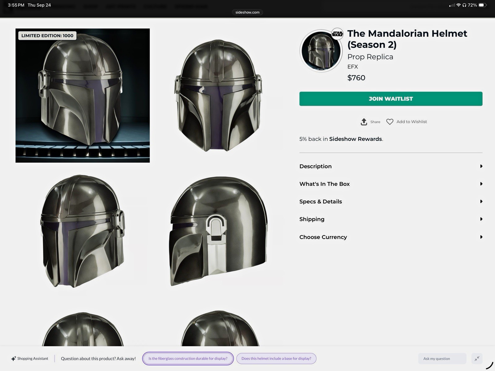 EFX Collectibles Star Wars The Mandalorian Beskar Helmet Silver/Black Replica EFX Collectibles Star Wars The Mandalorian Beskar Helmet Silver/Black Replica